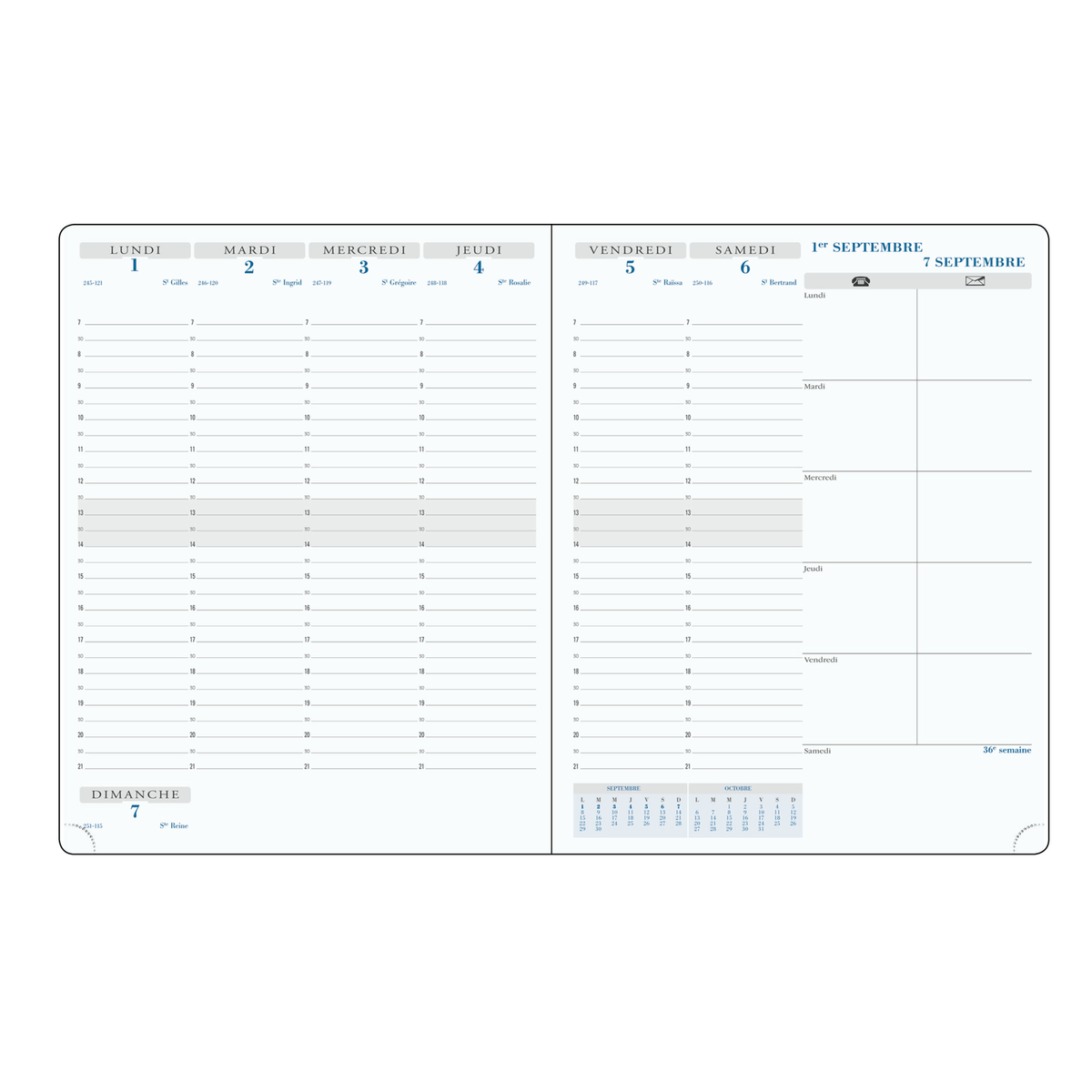 Agenda 2025 - 2026 EXACOMPTA SAS 27 - 21 x 27 cm - 1 semaine sur 2 pages - Orientation verticale - Canvas bleu canard - 3660942085069