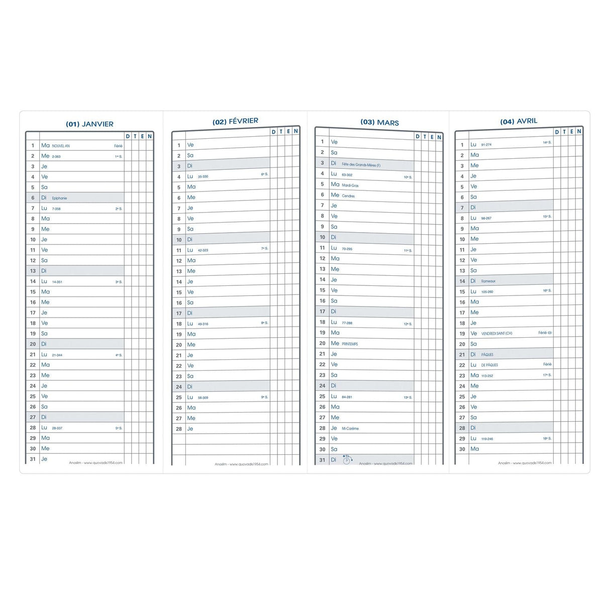Agenda 2025 QUO VADIS Anoslim Impala - Mensuel - 7.5 x 20 cm - Bleu océan - 3371010480272