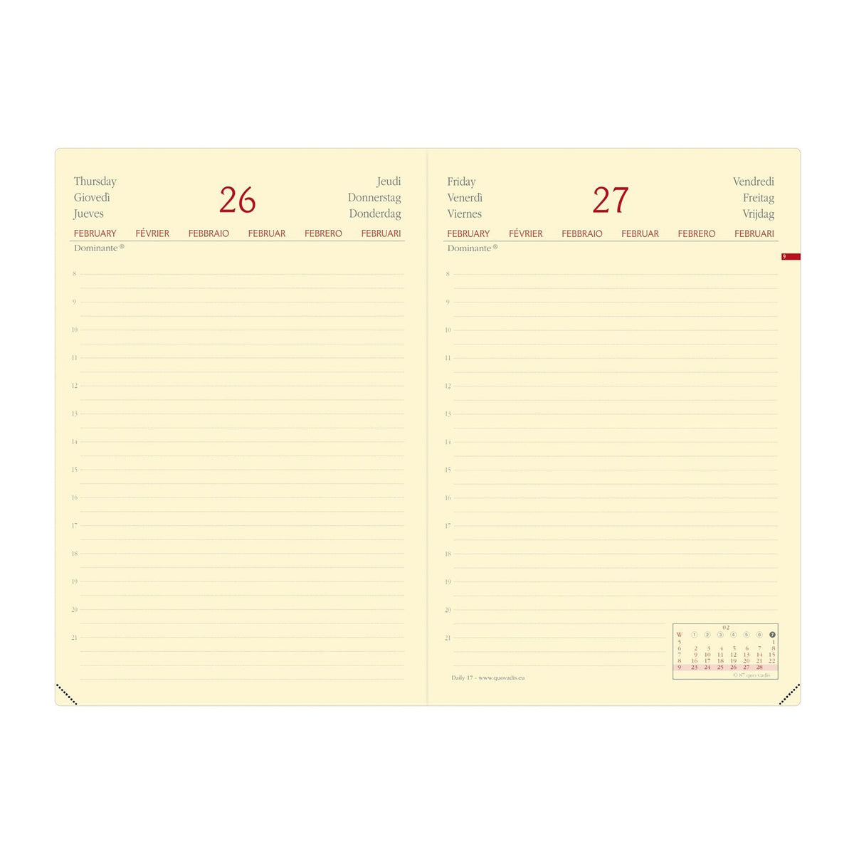 Agenda 2025 QUO VADIS Daily 17 Prestige Silk - 1 jour par page - 12 x 17 cm - Bordeaux - 3371010486946
