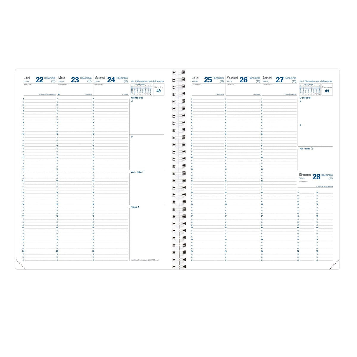 Agenda 2025 QUO VADIS Eurequart Impala - 1 semaine sur 2 pages - 24 x 30 cm - Bleu océan - 3371010482467