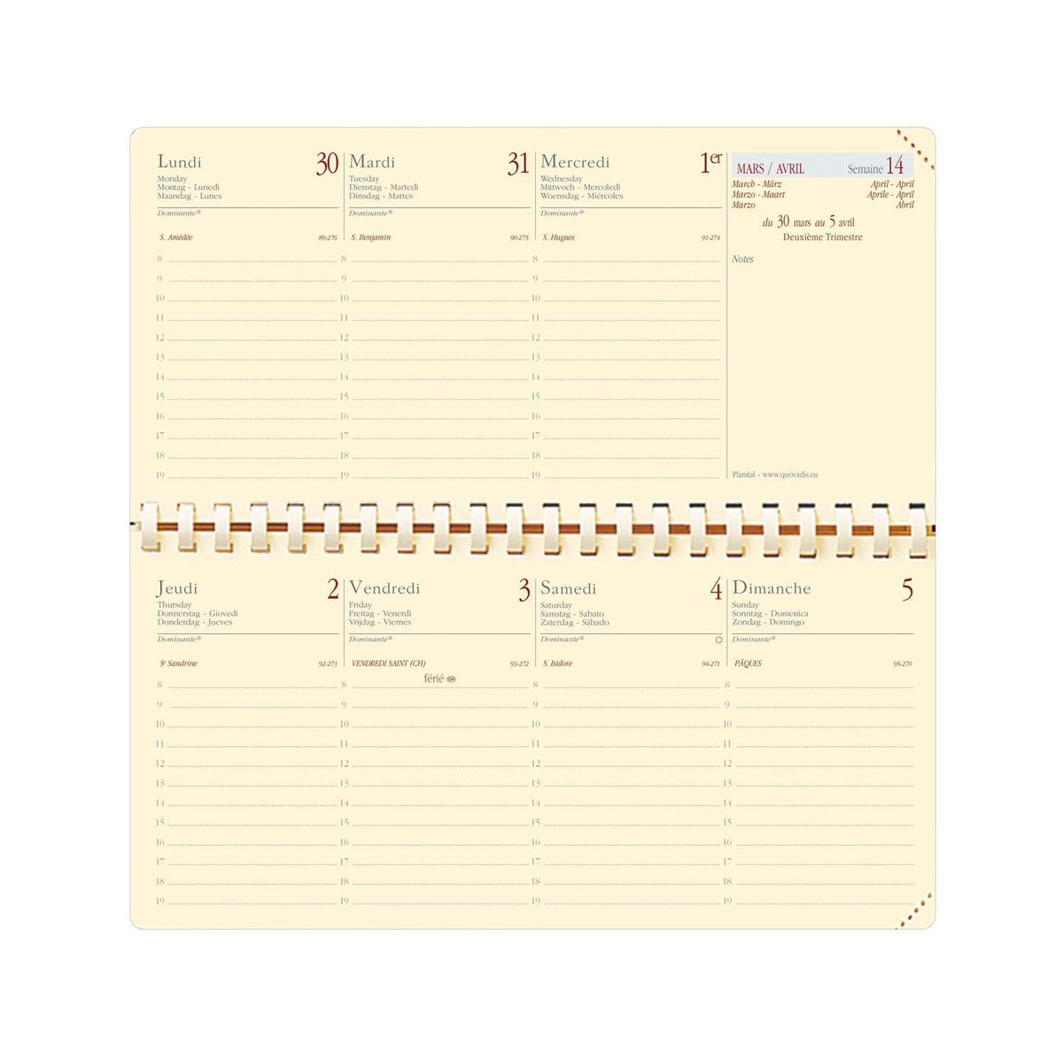 Agenda 2025 QUO VADIS Planital Impala - 1 semaine sur 2 pages - 8.8 x 17 cm - Bleu prusse - 3371010480517