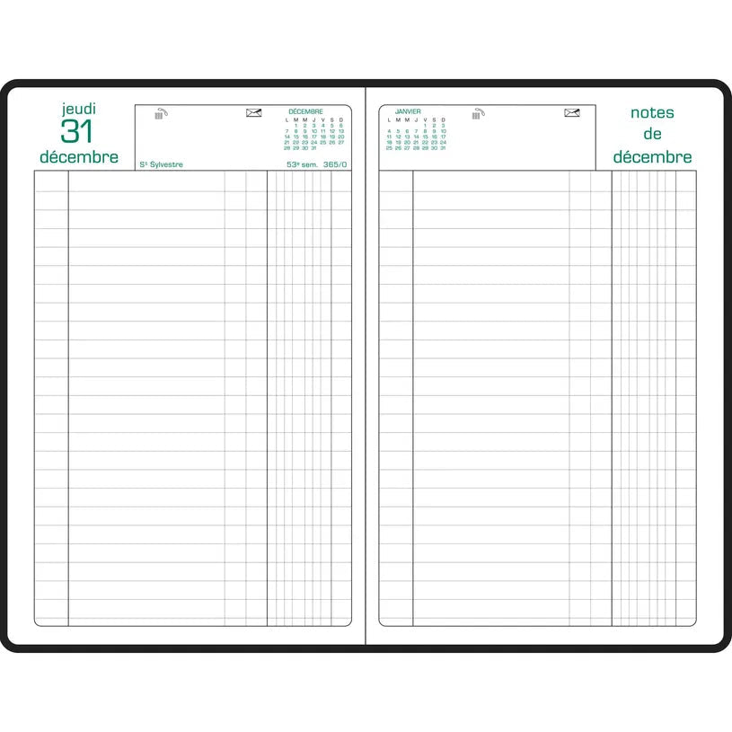 Agenda 2027 EXACOMPTA Carré Euros et cents - 13,5 x 21 cm - 1 jour par page - Orientation horizontale - Noir - 3660942007542
