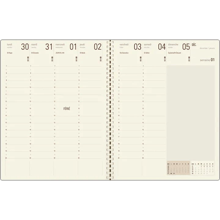 Agenda 2027 OBERTHUR Lady Kent - 21 x 27 cm - 1 semaine sur 2 pages - Orientation verticale - Nude - 3664447230672