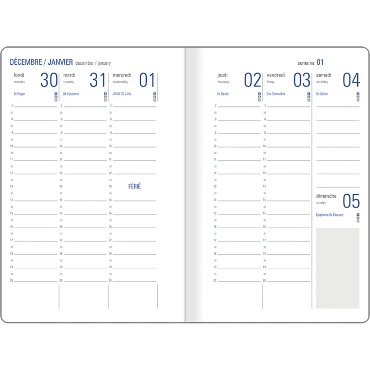 Agenda 2027 OBERTHUR Odessa - 10 x 15 cm - 1 semaine sur 2 pages - Orientation verticale - Bordeaux - 3664447229003