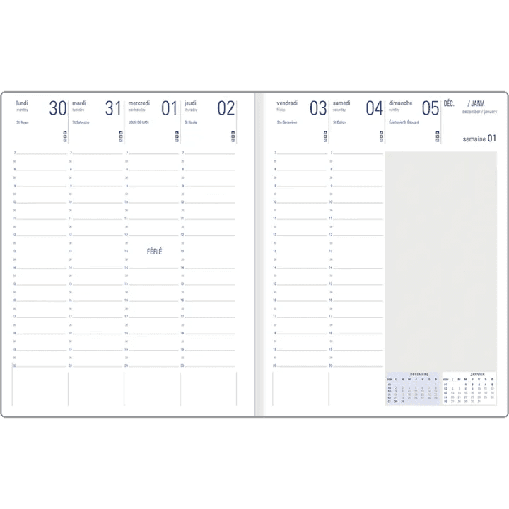 Agenda 2027 OBERTHUR Odessa - 21 x 27 cm - 1 semaine sur 2 pages - Orientation verticale - Bordeaux - 3664447228853