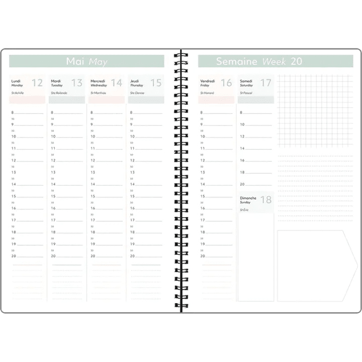 Agenda 2027 OBERTHUR Primrose - 16 x 24 cm - 1 semaine sur 2 pages - Orientation verticale - Bois de rose - 3664447229362