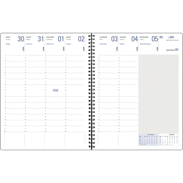 Agenda 2027 OBERTHUR Primrose - 21 x 27 cm - 1 semaine sur 2 pages - Orientation verticale - Bleu ciel - 3664447229300