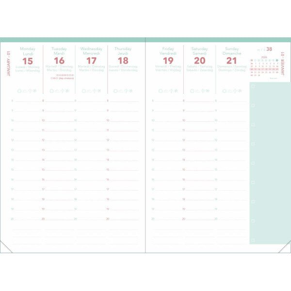 Agenda 2027 QUO VADIS Affaires Color - 10 x 15 cm - 1 semaine sur 2 pages - Orientation verticale - Pastel rose - 3371010535699