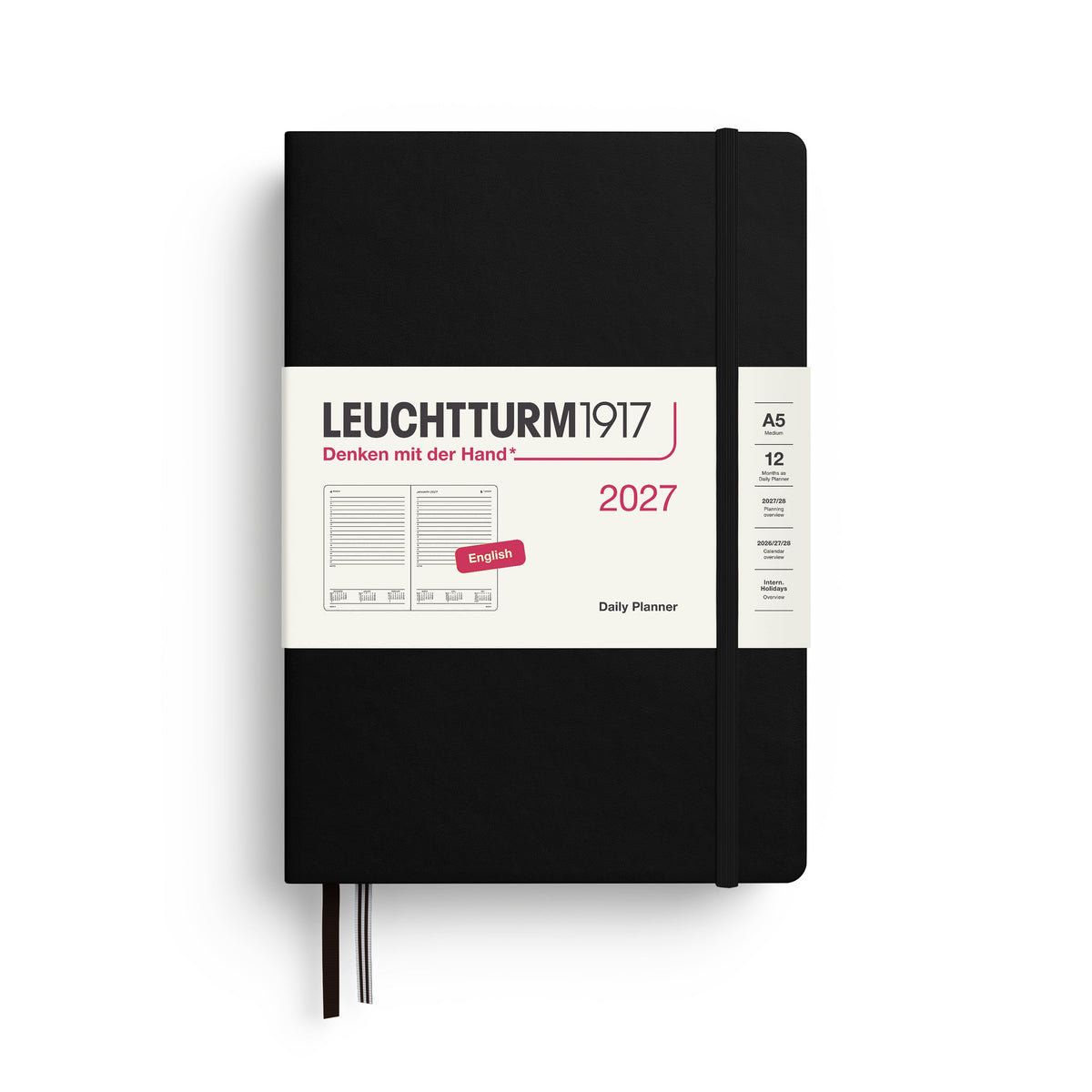 Agenda Journalier 2027 LEUCHTTURM1917, Anglais - A5 - Hardcover - Black - 4070292003108