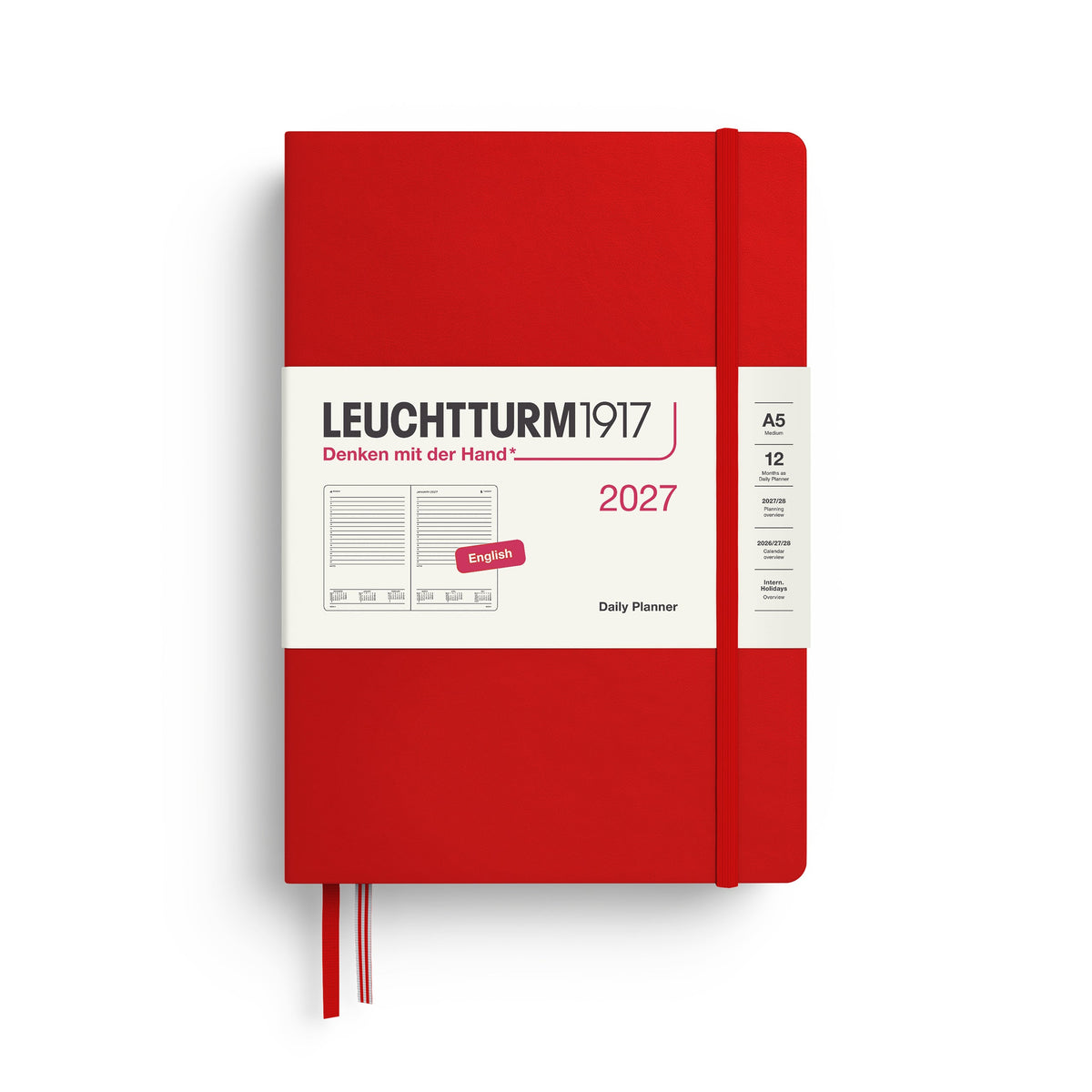 Agenda Journalier 2027 LEUCHTTURM1917, Anglais - A5 - Hardcover - Cherry - 4070292003122
