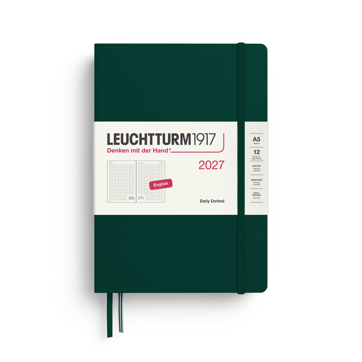 Agenda Journalier Pointillé 2027 LEUCHTTURM1917, Anglais - A5 - Hardcover - Forest Green - 4070292003221