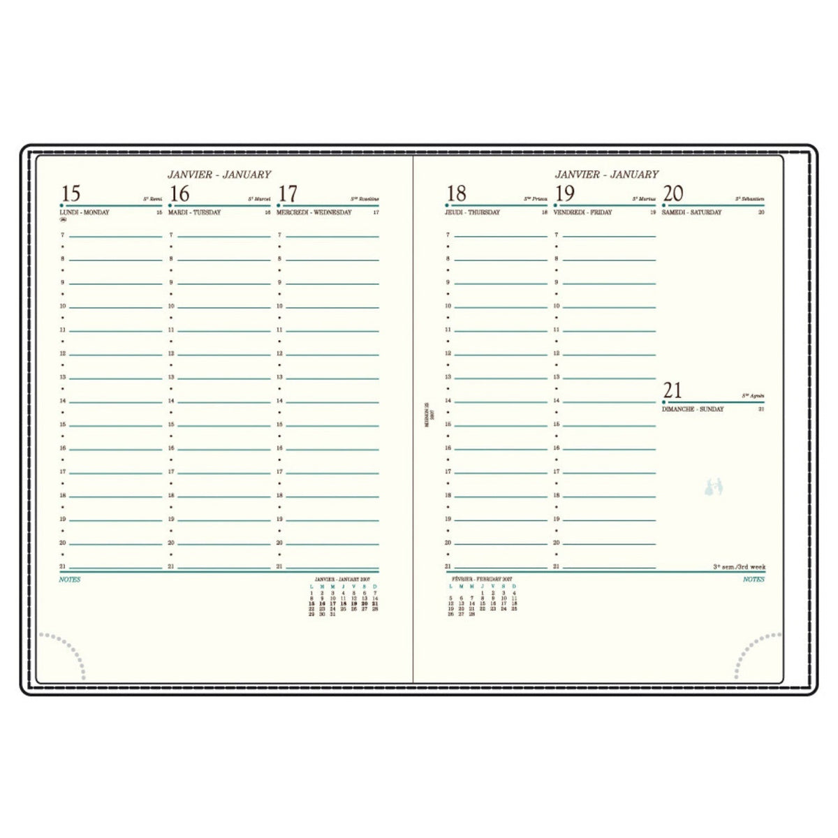 Agenda MIGNON A22 - 16 x 23,2 cm - 1 semaine sur 2 pages - Orientation verticale - Veau Boboli rouge - 3489392231754