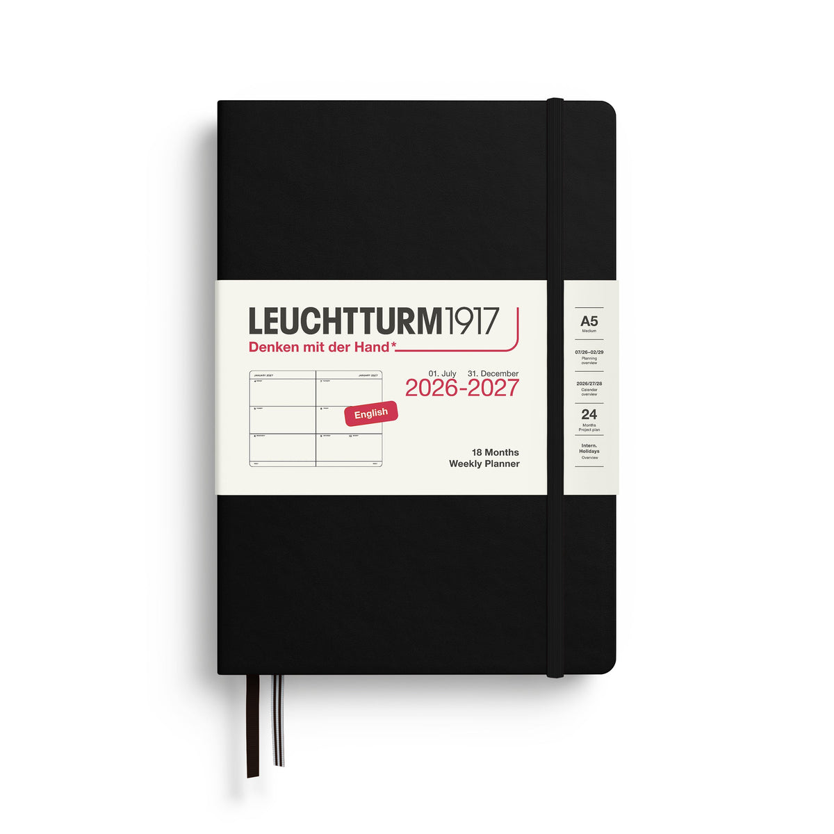 Agenda Semainier 2026 - 2027 (18 mois) LEUCHTTURM1917, Anglais - A5 - Hardcover - Black - 4070292003399