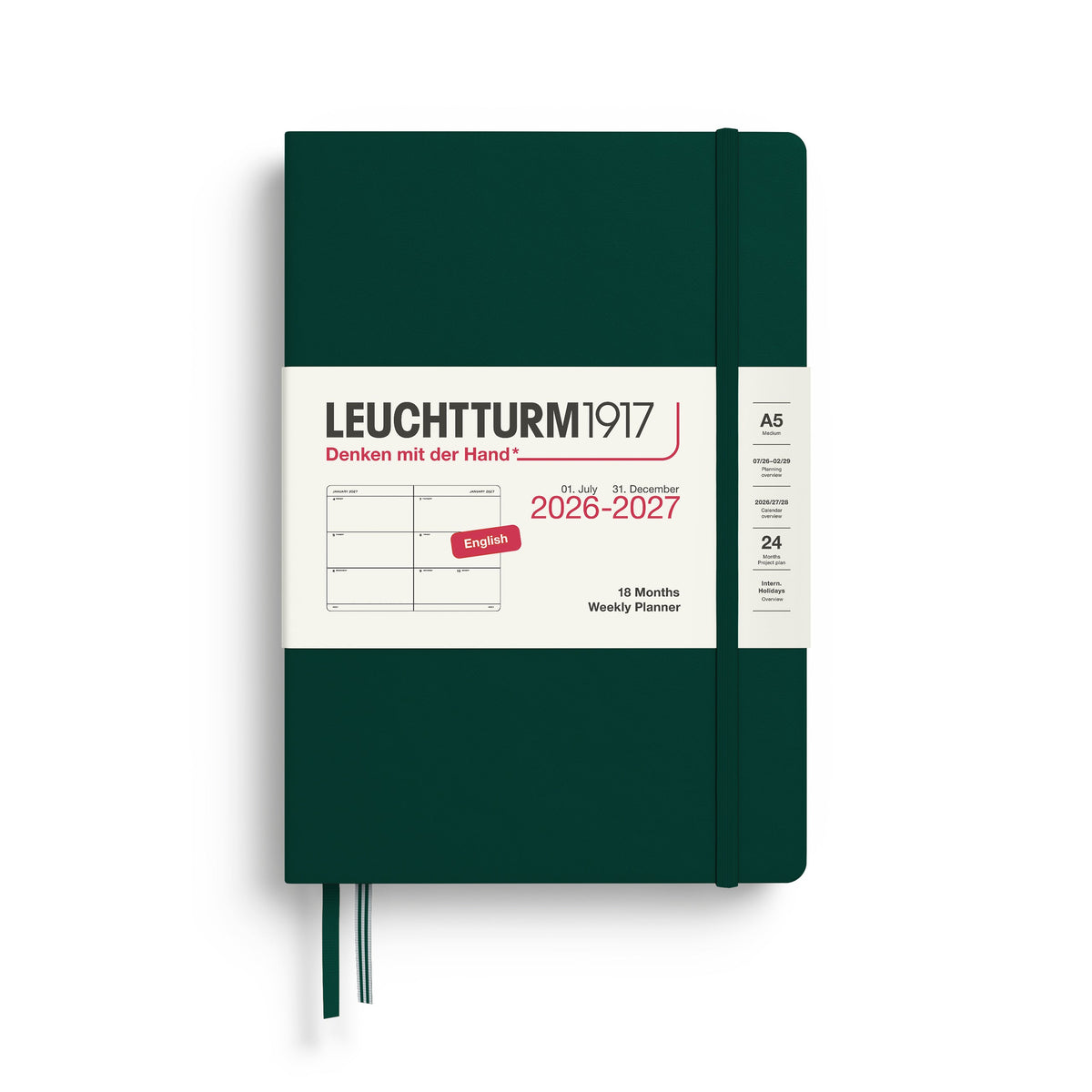 Agenda Semainier 2026 - 2027 (18 mois) LEUCHTTURM1917, Anglais - A5 - Hardcover - Forest Green - 4070292003429