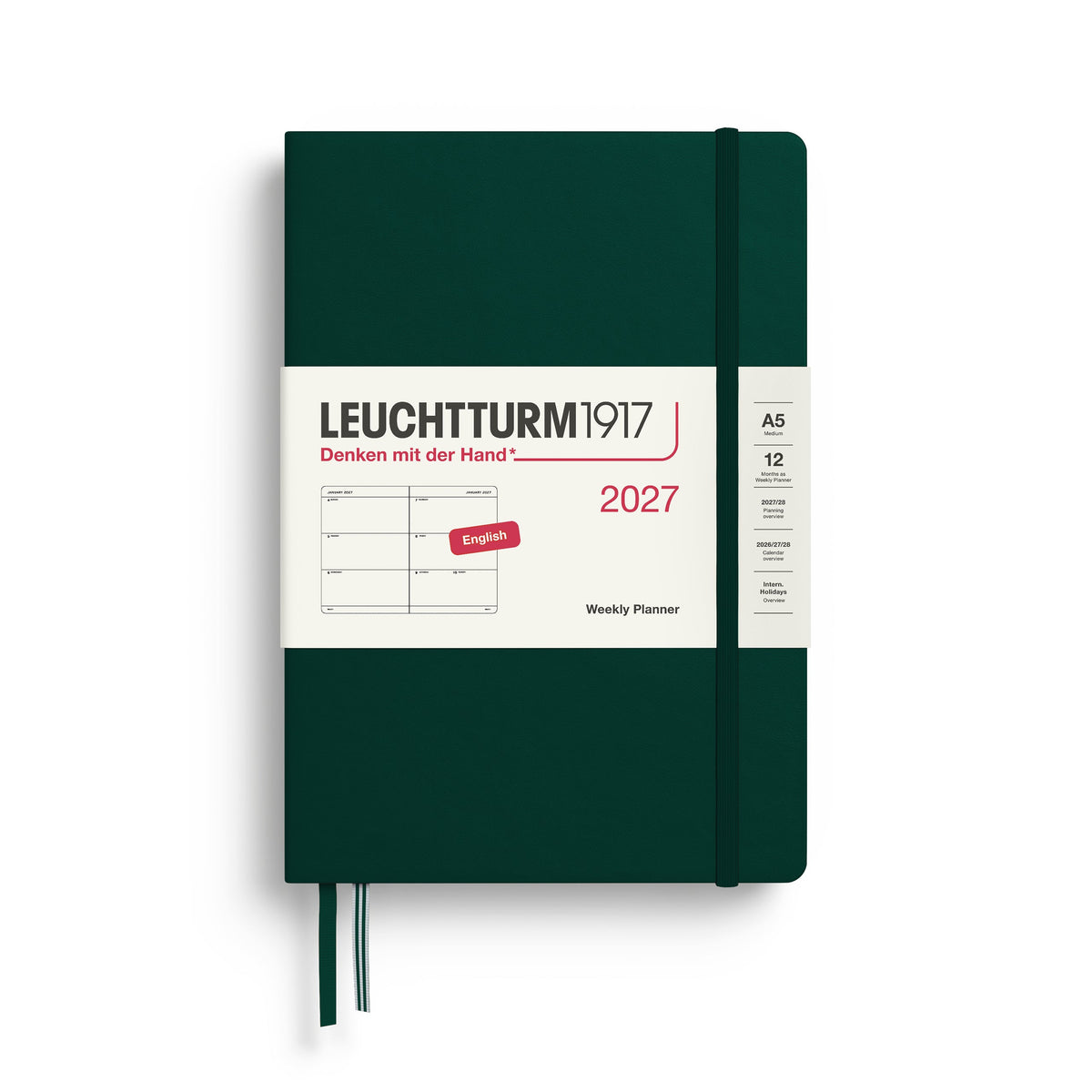 Agenda Semainier 2027 LEUCHTTURM1917, Anglais - A5 - Hardcover - Forest Green - 4070292002590