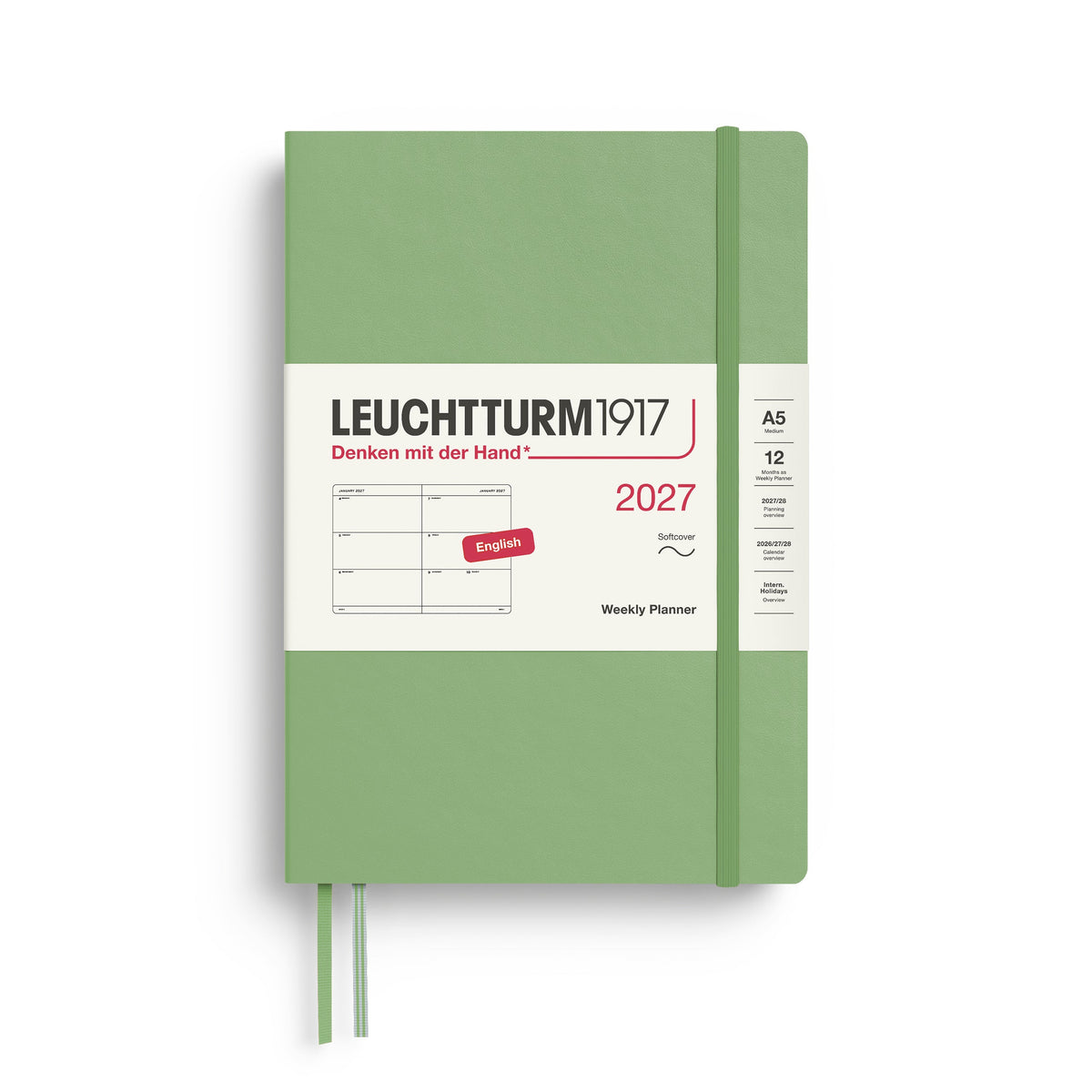 Agenda Semainier 2027 LEUCHTTURM1917, Anglais - A5 - Softcover - Sauge - 4070292002835