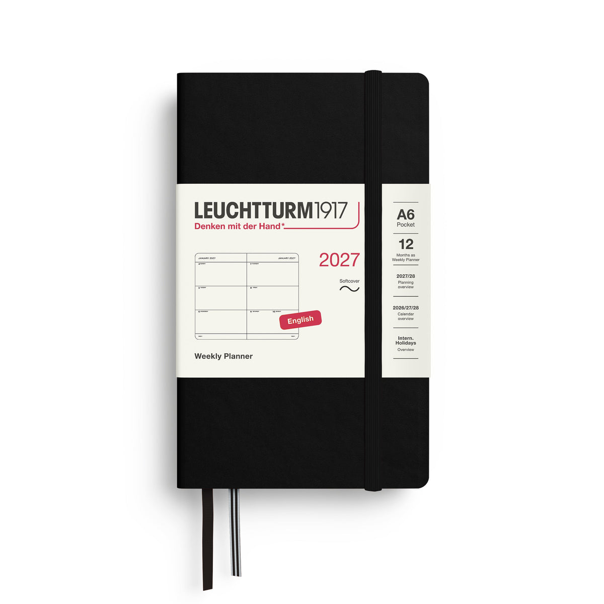 Agenda Semainier 2027 LEUCHTTURM1917, Anglais - A6 - Softcover - Black - 4070292002866