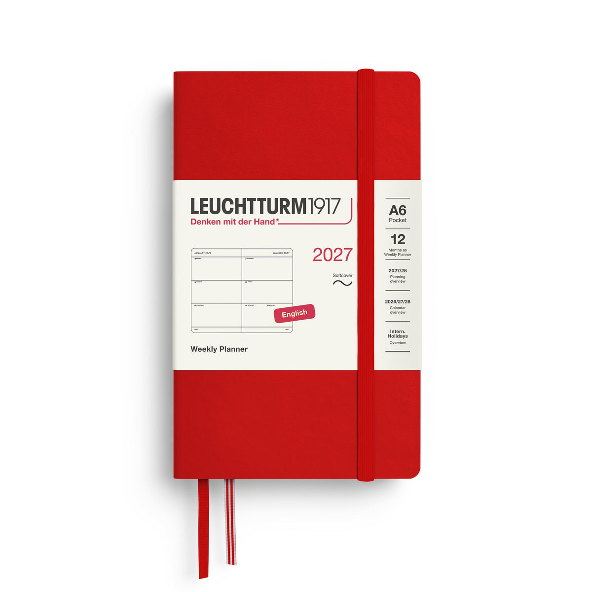 Agenda Semainier 2027 LEUCHTTURM1917, Anglais - A6 - Softcover - Cherry - 4070292002880