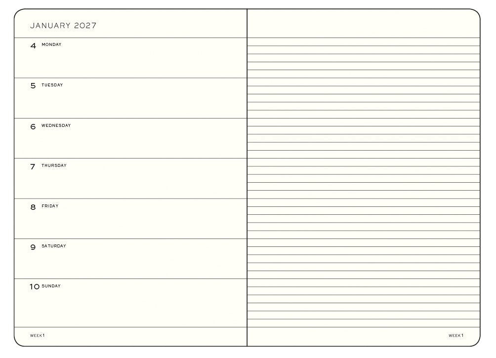 Agenda Semainier & Note Ligné 2026 - 2027 (18 mois) LEUCHTTURM1917, Anglais - A5 - Hardcover - Black - 4070292003313