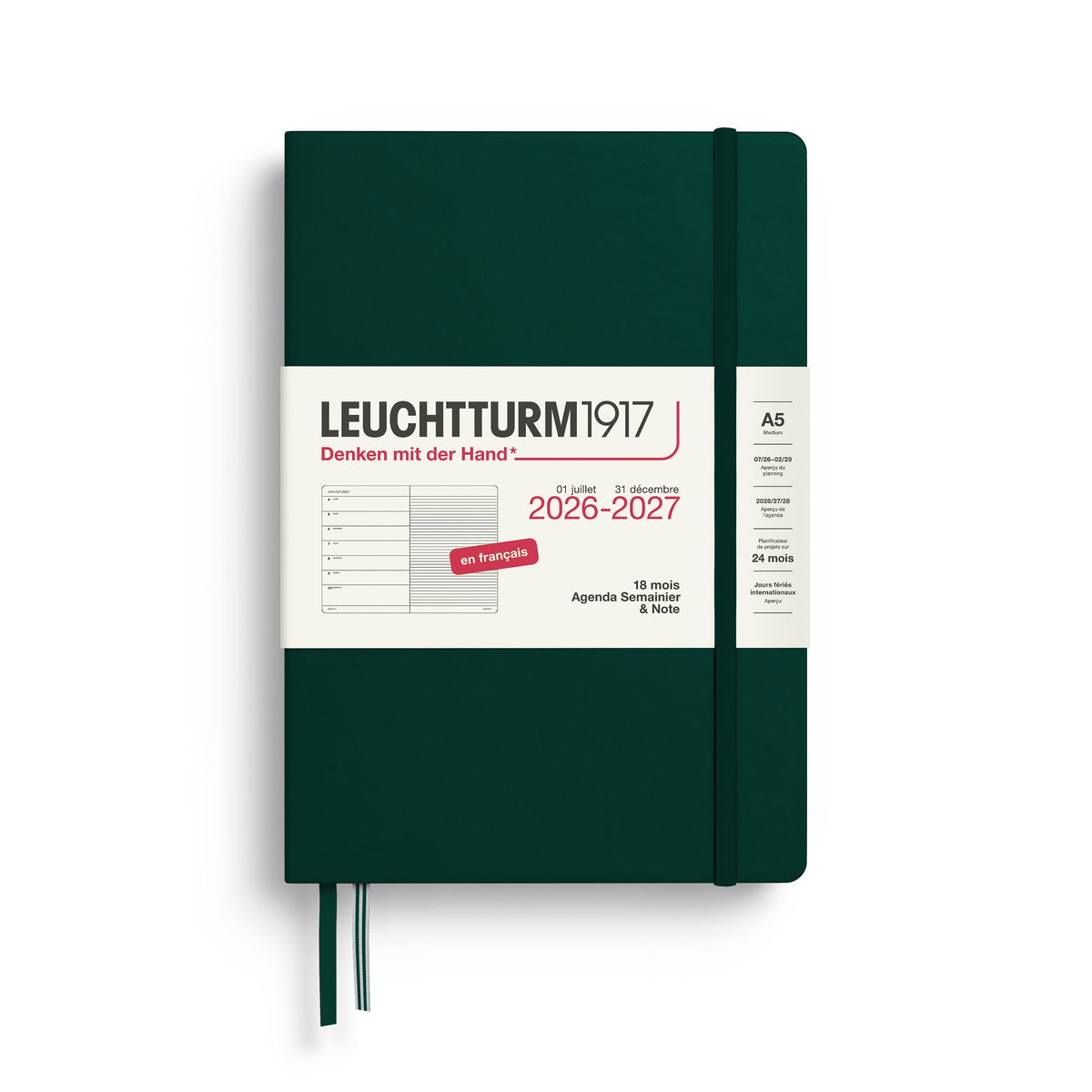 Agenda Semainier & Note Ligné 2026 - 2027 (18 mois) LEUCHTTURM1917, Français - A5 - Hardcover - Forest Green - 4070292003993
