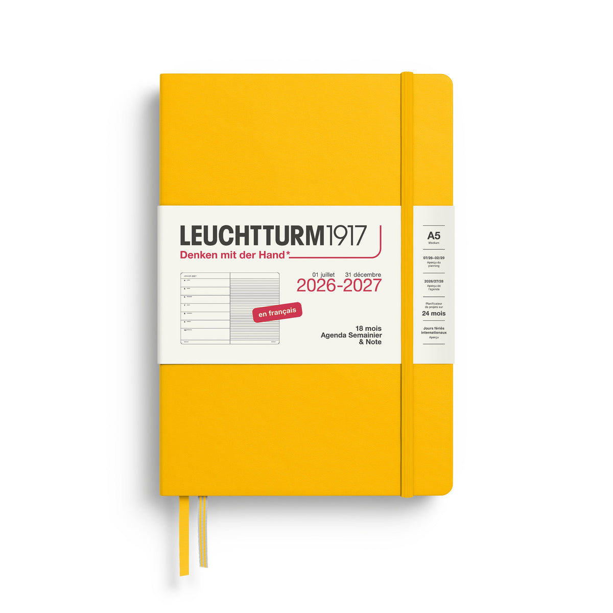 Agenda Semainier & Note Ligné 2026 - 2027 (18 mois) LEUCHTTURM1917, Français - A5 - Hardcover - Sunflower - 4070292003986