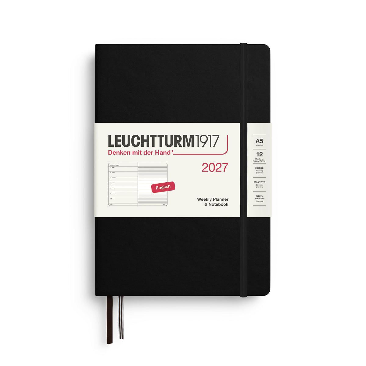 Agenda Semainier & Note Ligné 2027 LEUCHTTURM1917, Anglais - A5 - Hardcover - Black - 4070292001982