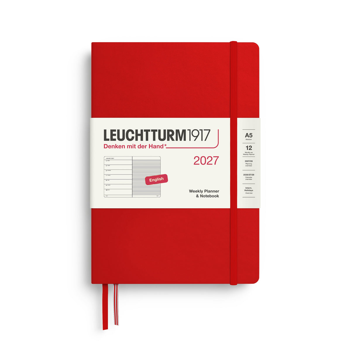 Agenda Semainier & Note Ligné 2027 LEUCHTTURM1917, Anglais - A5 - Hardcover - Cherry - 4070292002026