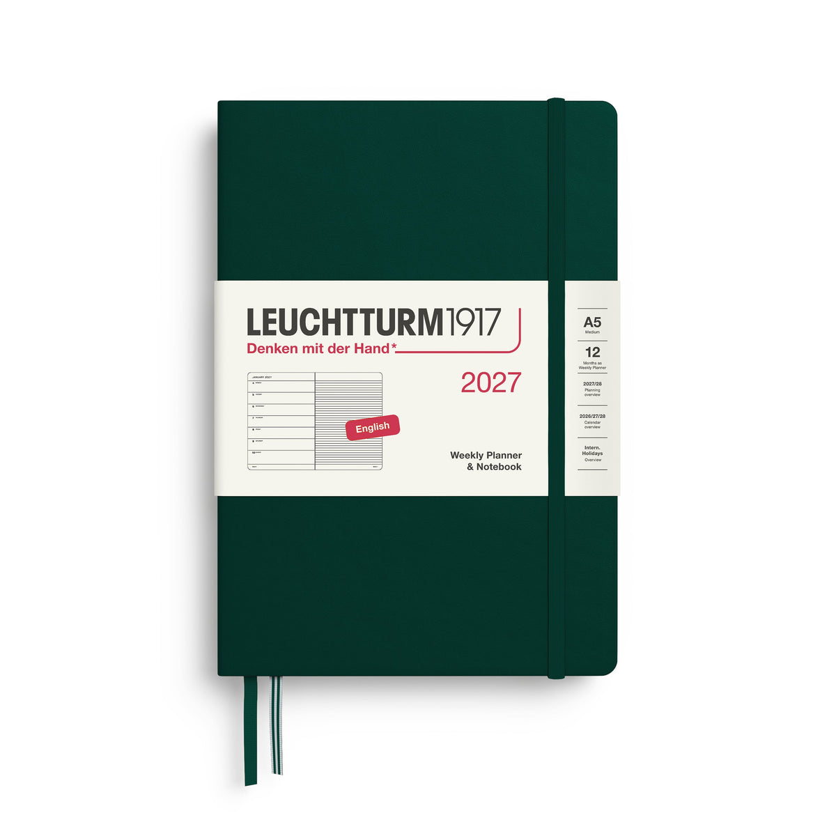 Agenda Semainier & Note Ligné 2027 LEUCHTTURM1917, Anglais - A5 - Hardcover - Forest Green - 4070292002071