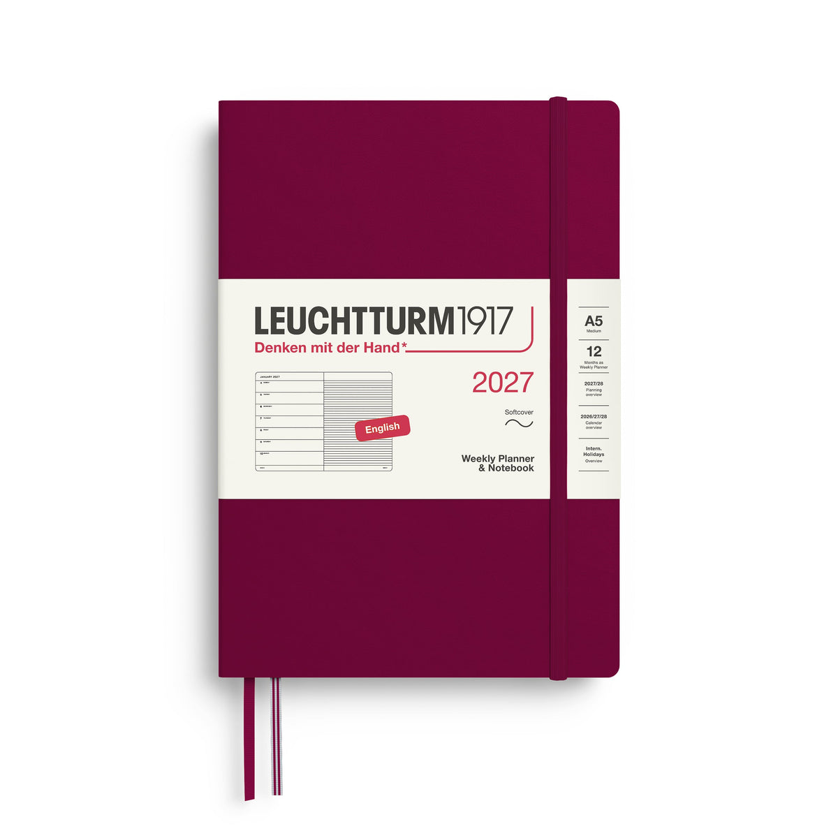 Agenda Semainier & Note Ligné 2027 LEUCHTTURM1917, Anglais - A5 - Softcover - Port Red - 4070292002200