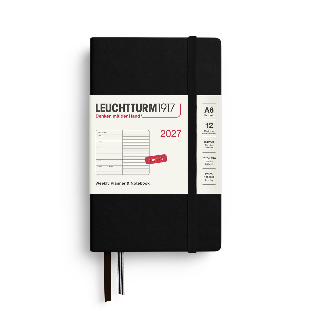 Agenda Semainier & Note Ligné 2027 LEUCHTTURM1917, Anglais - A6 - Hardcover - Black - 4070292002101