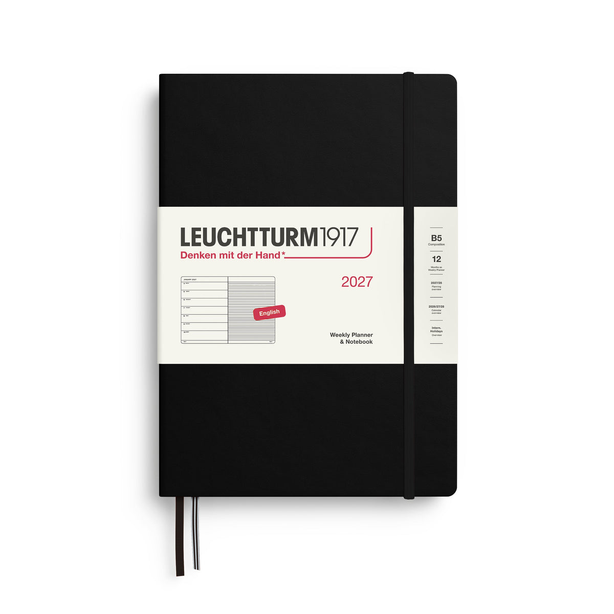 Agenda Semainier & Note Ligné 2027 LEUCHTTURM1917, Anglais - B5 - Hardcover - Black - 4070292001913