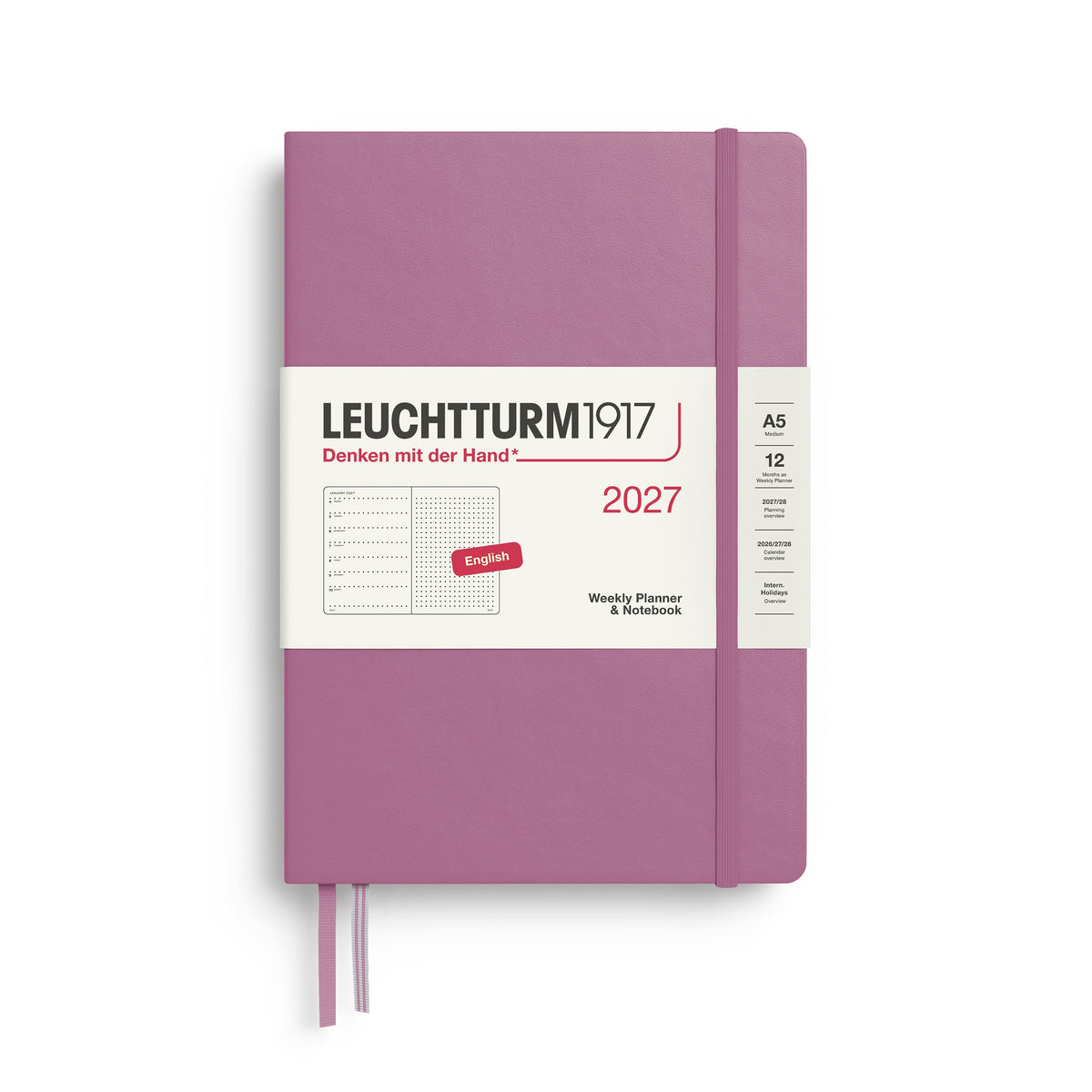 Agenda Semainier & Note Pointillé 2027 LEUCHTTURM1917, Anglais - A5 - Hardcover - Dusty Rose - 4070292002446