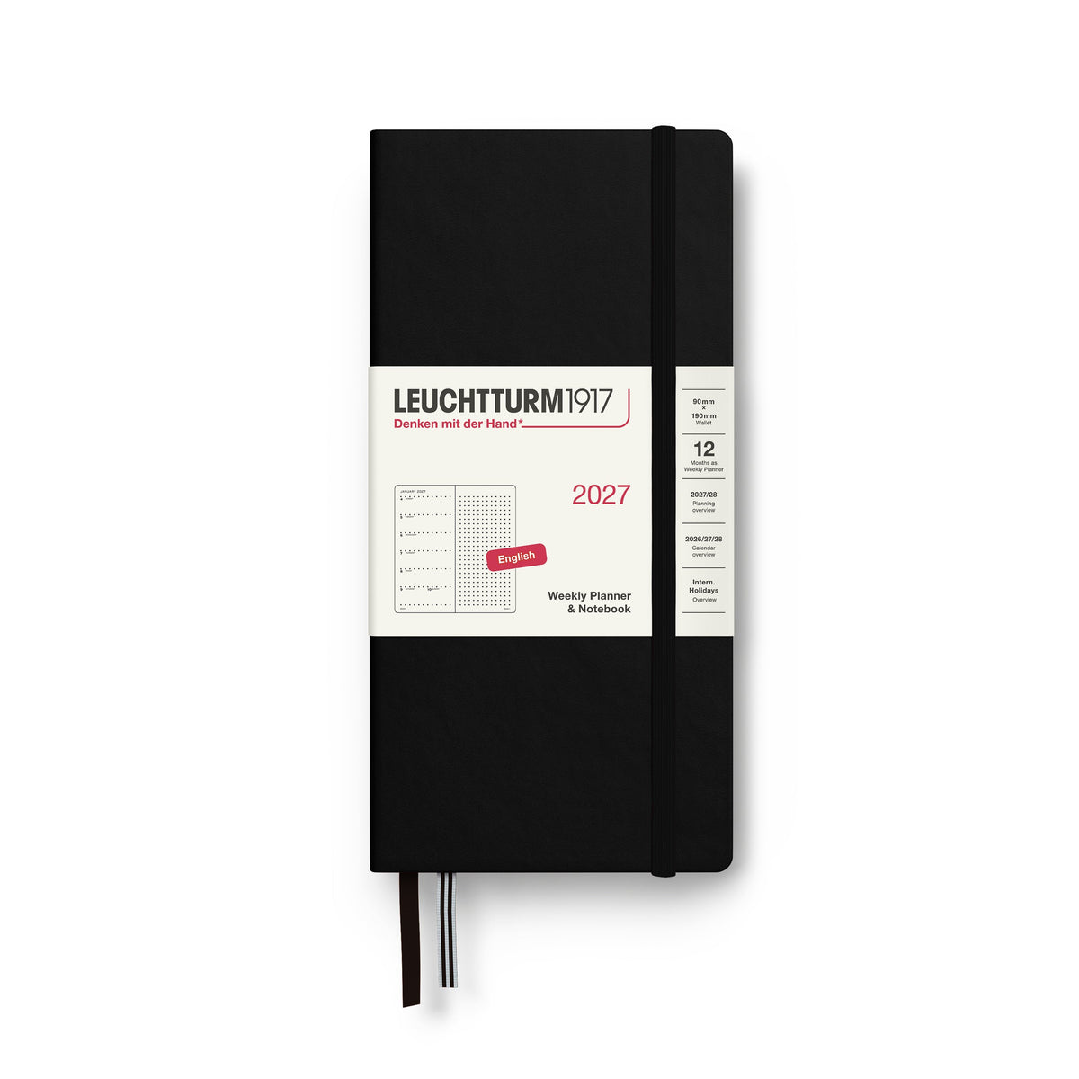 Agenda Semainier & Note Pointillé 2027 LEUCHTTURM1917, Anglais - Wallet - Hardcover - Black - 4070292002507