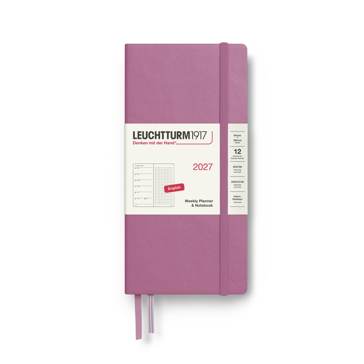 Agenda Semainier & Note Pointillé 2027 LEUCHTTURM1917, Anglais - Wallet - Hardcover - Dusty Rose - 4070292002507