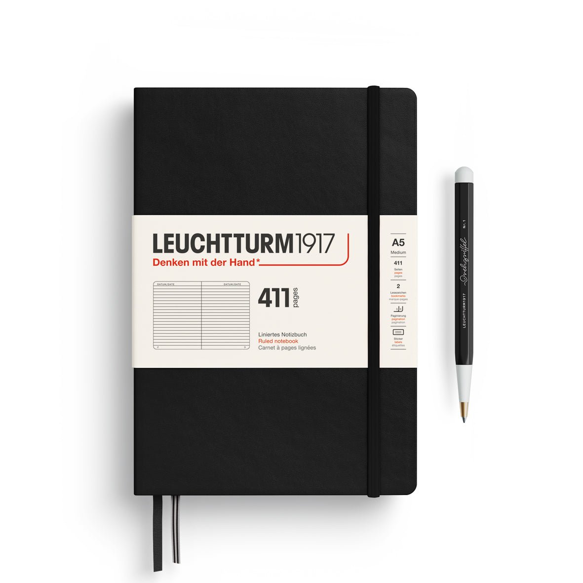 Carnet LEUCHTTURM1917 411 - A5 - Hardcover - Ligné - Black -