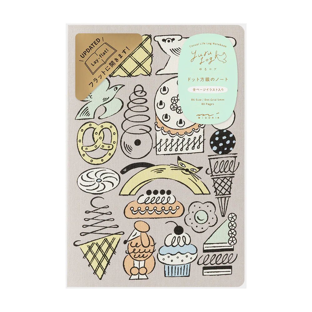 Carnet MIDORI Notebook Yuru Log - B6 - Pointillé - Gourmandises & Animaux -