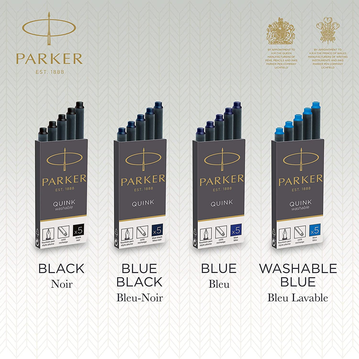 Cartouches d'encre PARKER Quink, long format - Noir - 3501179503820