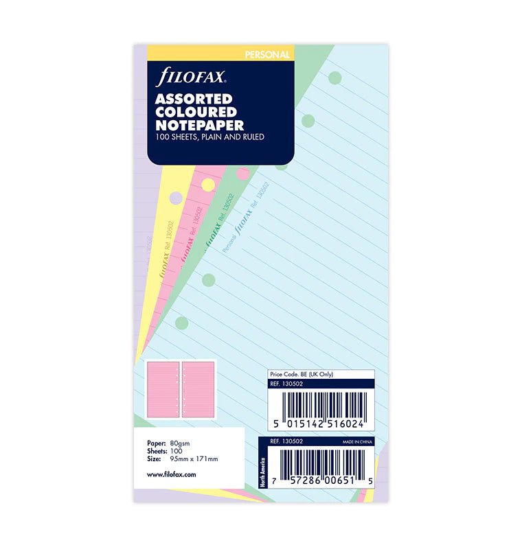 Feuilles de notes lignées et unies FILOFAX - Assortiment Couleurs - Personal - Personal - Ligné / Uni - 5015142516024