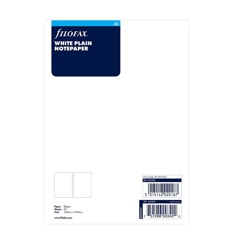 Feuilles de notes unies FILOFAX - Blanc - A5 - A5 - Uni - 5015142020187
