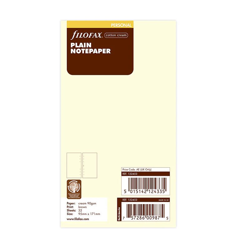 Feuilles de notes unies FILOFAX - Cotton Cream - Personal - Personal - Uni - 5015142124335