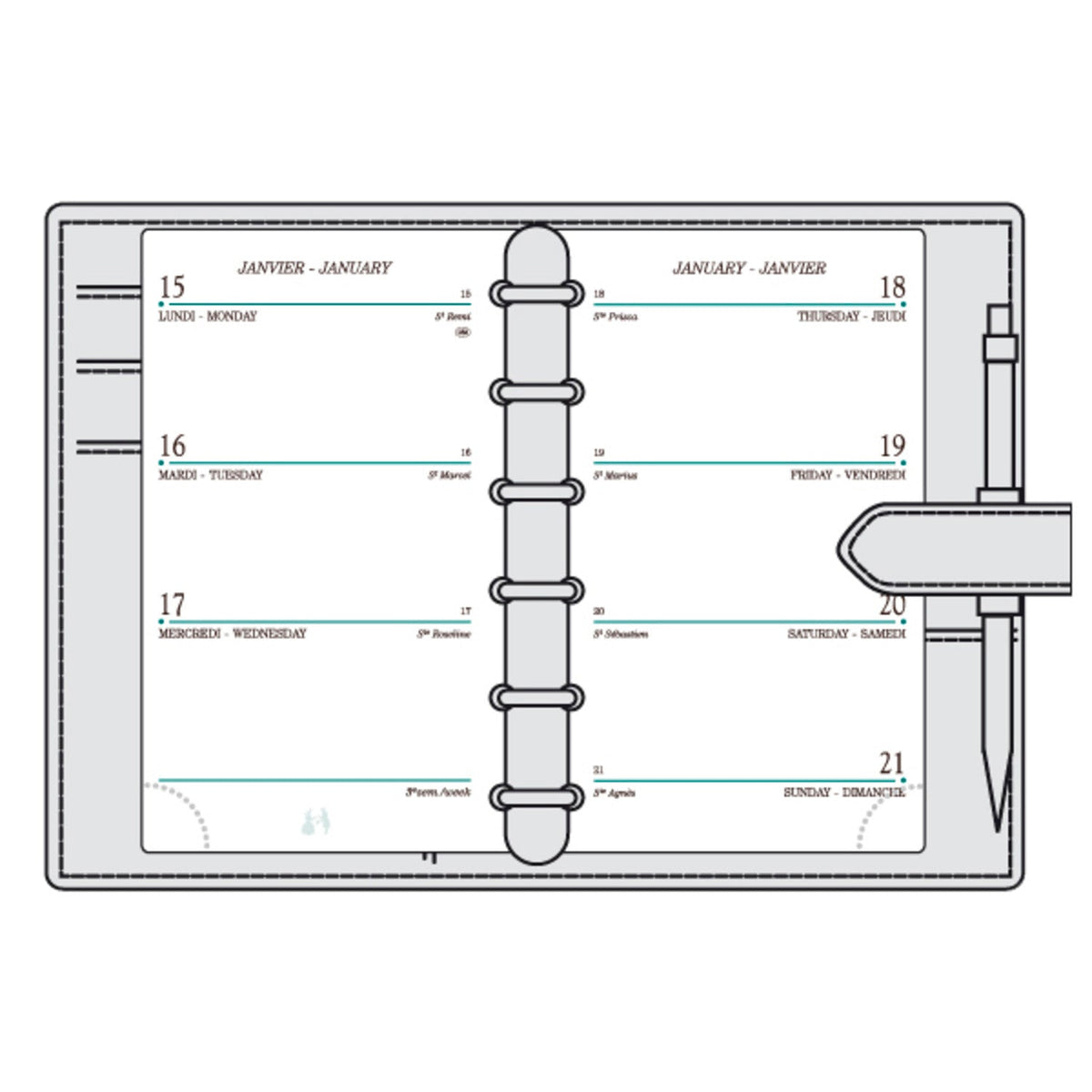 Organiseur MIGNON SK12 - 9 x 13 cm - 1 semaine sur 2 pages - Orientation horizontale - Bornéo figue - 3489391245981
