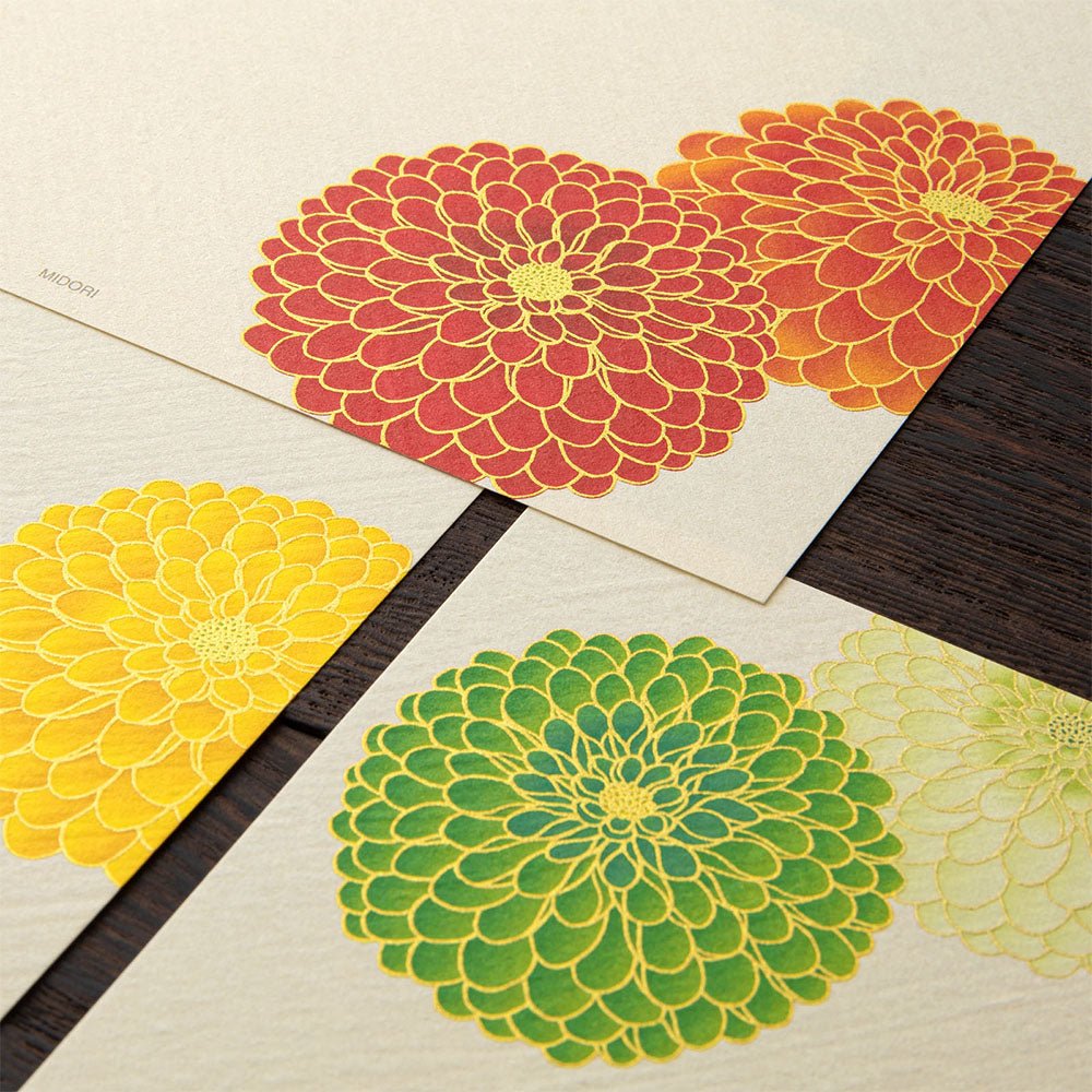 Papier à lettres MIDORI washi - 177 x 168 mm - Chrysanthème Pompon - 4902805871839