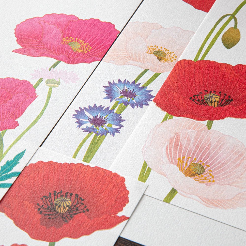 Papier à lettres MIDORI washi - 177 x 168 mm - Coquelicots -