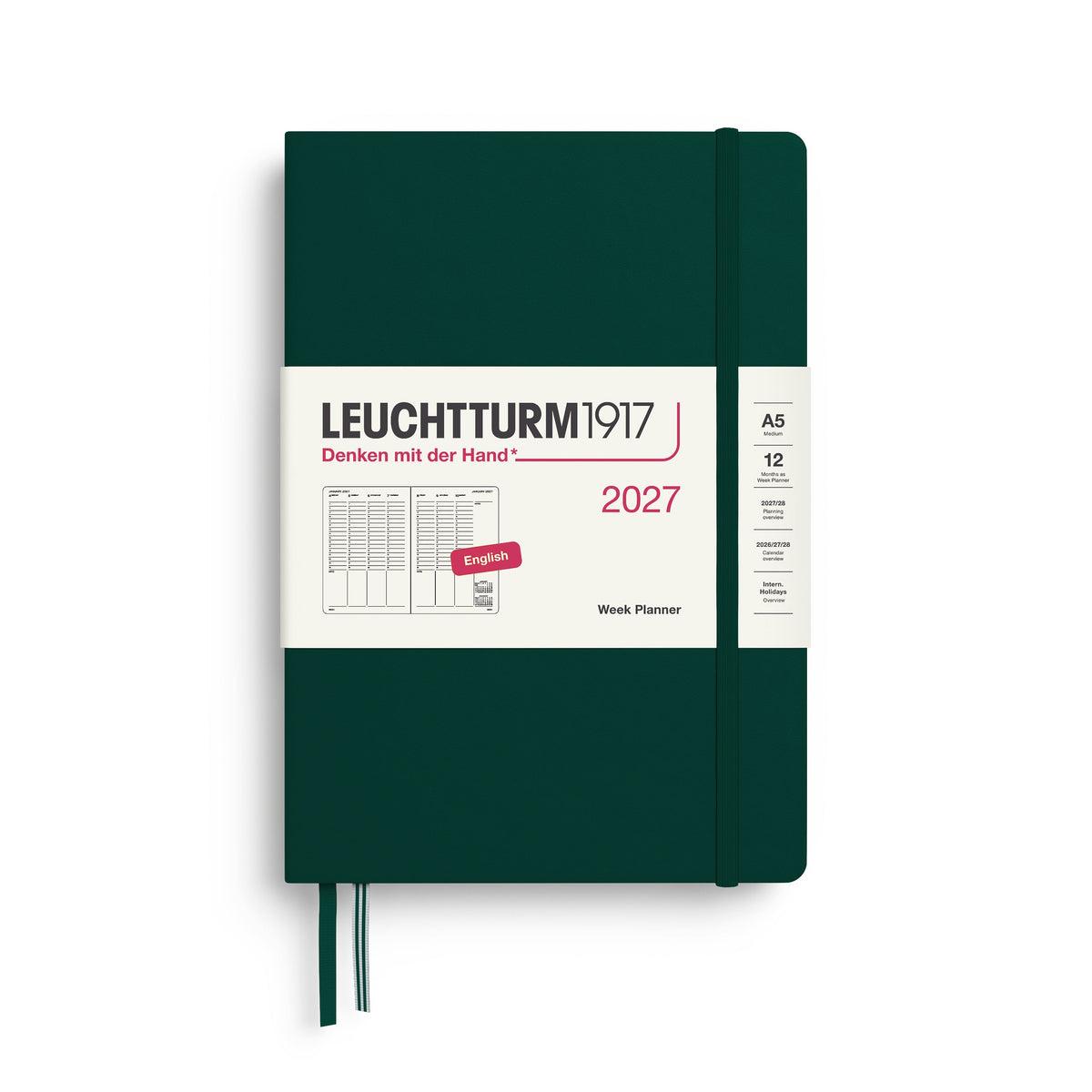 Planificateur Semainier 2027 LEUCHTTURM1917, Anglais - A5 - Hardcover - Forest Green - 4070292003030