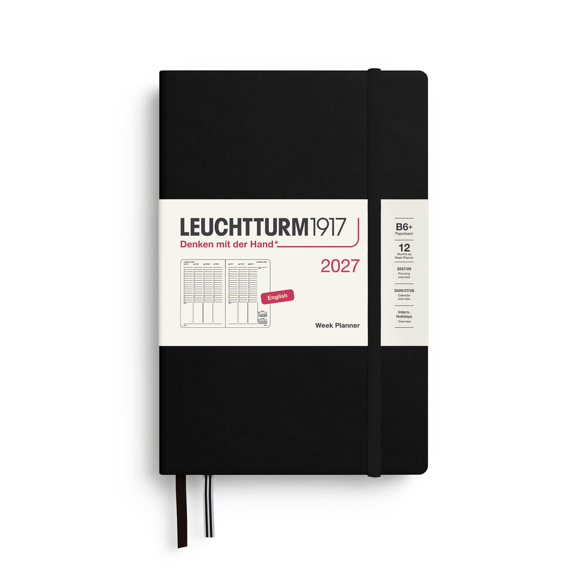 Planificateur Semainier 2027 LEUCHTTURM1917, Anglais - B6+ - Hardcover - Black - 4070292003054