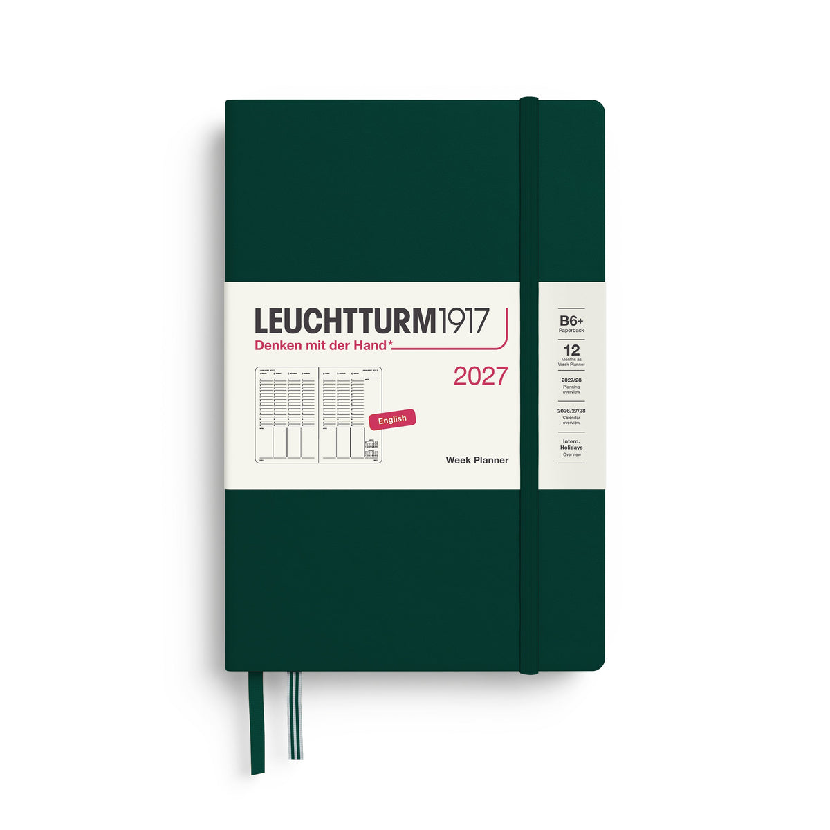 Planificateur Semainier 2027 LEUCHTTURM1917, Anglais - B6+ - Hardcover - Forest Green - 4070292003085
