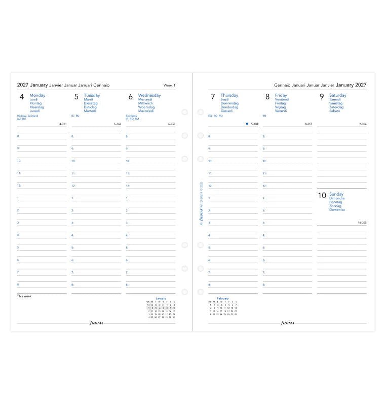Recharge agenda 2027 FILOFAX - A5 - Semaine sur deux pages (multilingue) - 5059145621415