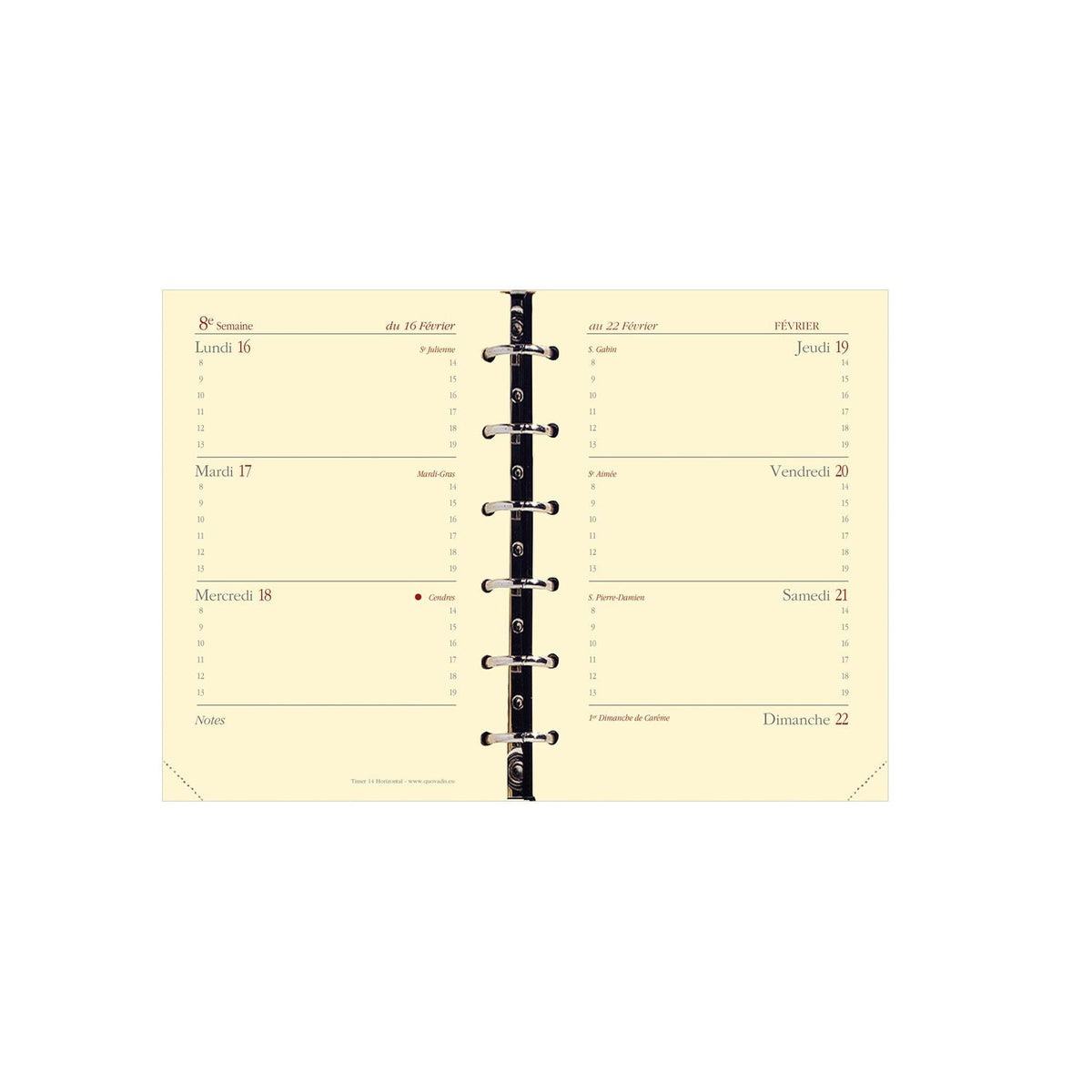 Recharge Organiseur 2024-2025 QUO VADIS Timer 14 Horizontal Prestige - 1 semaine sur 2 pages - 8 x 12.5 cm - 3371010119202