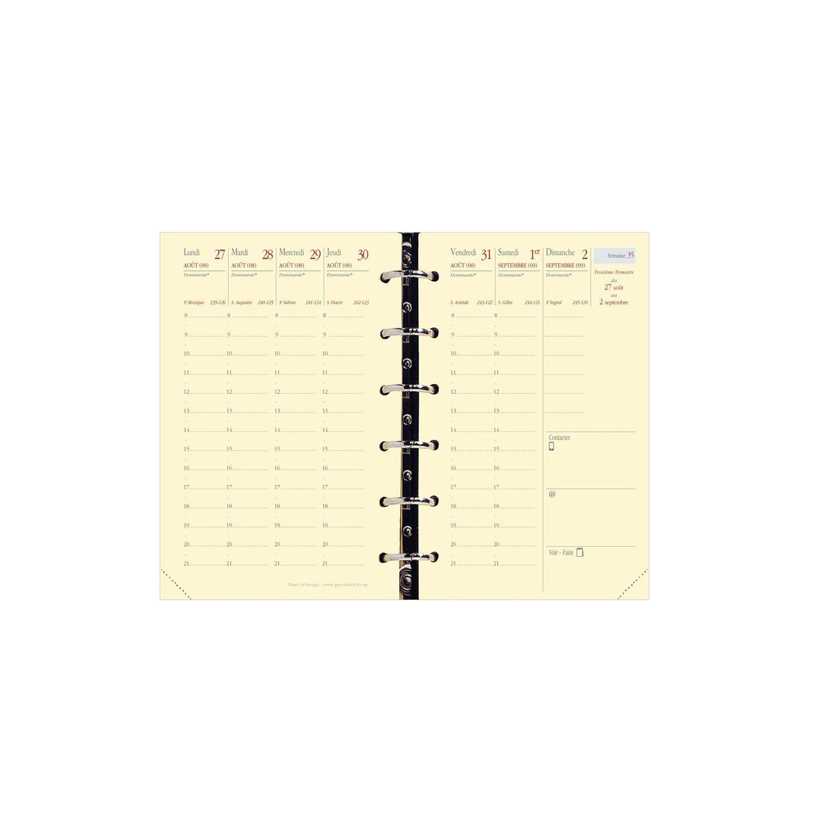 Recharge Organiseur 2024/2025 QUO VADIS Timer 14 Vertical Prestige - 1 semaine sur 2 pages - 8 x 12.5 cm - 3371010119172