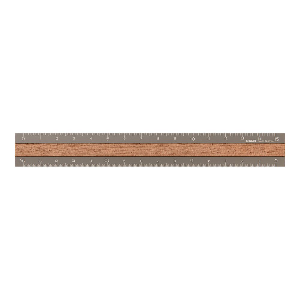 Règle MIDORI en bois et aluminium - 15 cm - Grise - 4902805423045